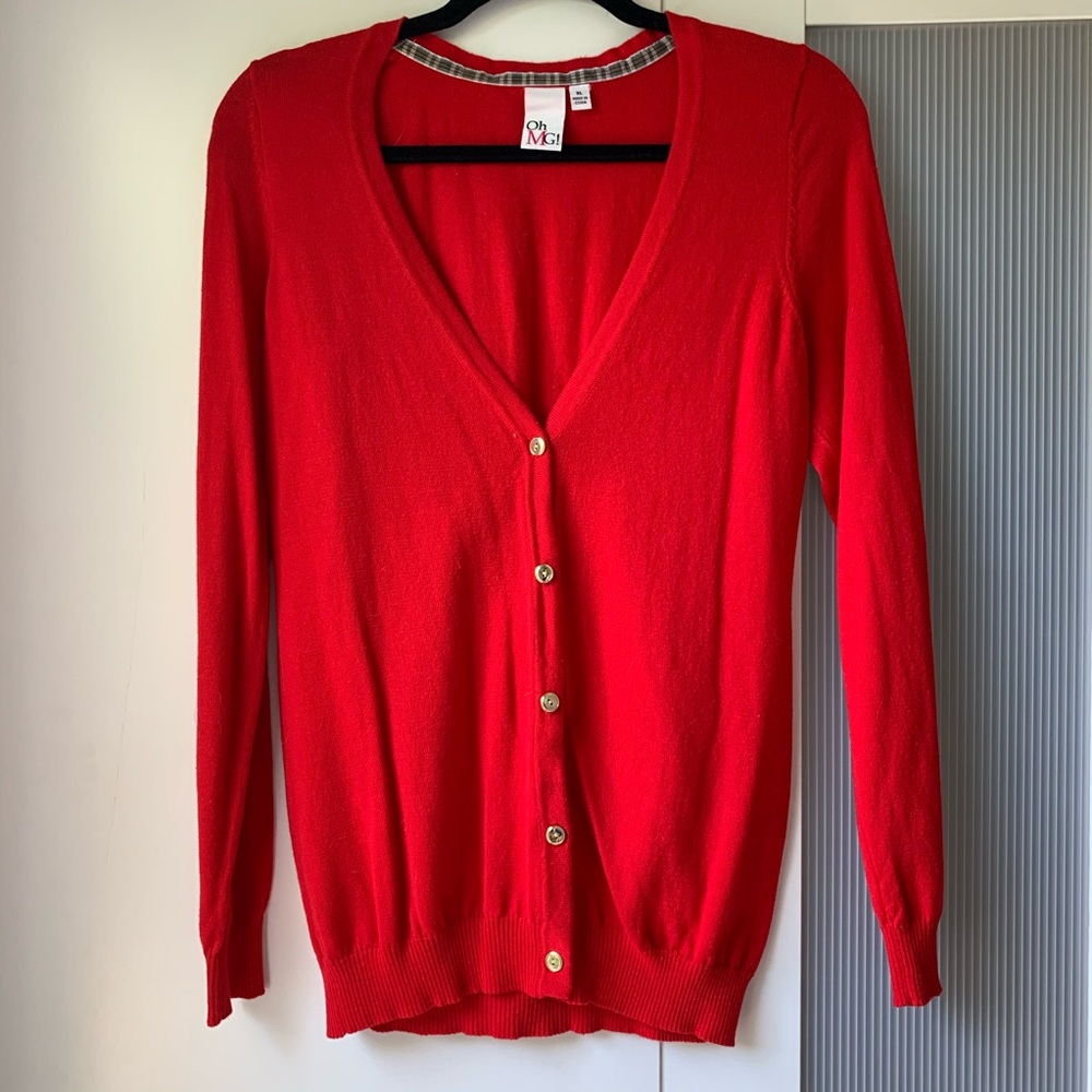 Red button front cardigan